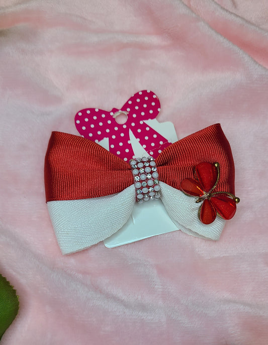 Kids bow: Red and white Butterfly